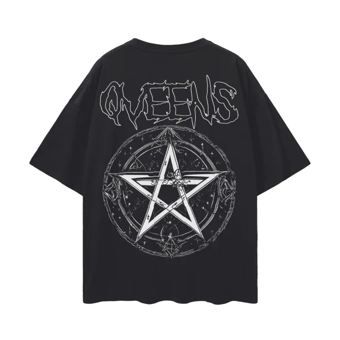 Qveens Oversize Tee - White Pentagram