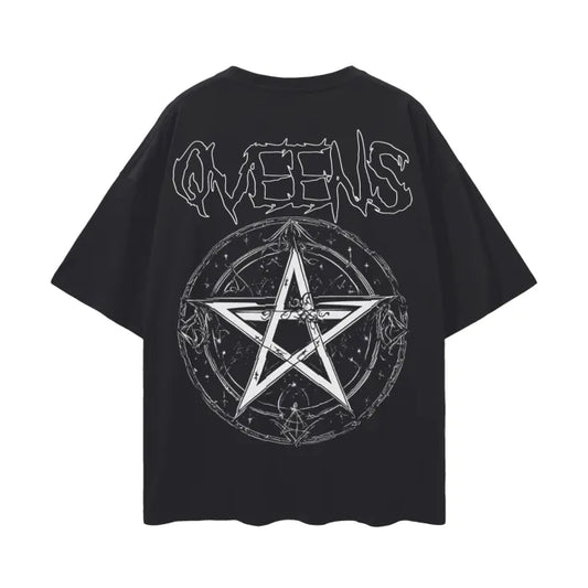 Qveens Oversize Tee - White Pentagram
