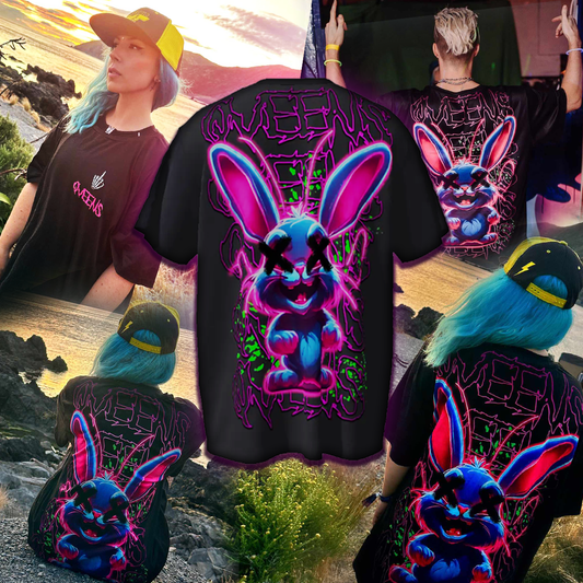 Qveens - Toxic Rave Bunny - Oversized T-shirt - Sports wear fabric